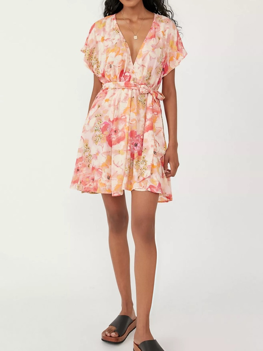 Free People Freddy Tie Mini Dress Floral in Pink and Coral